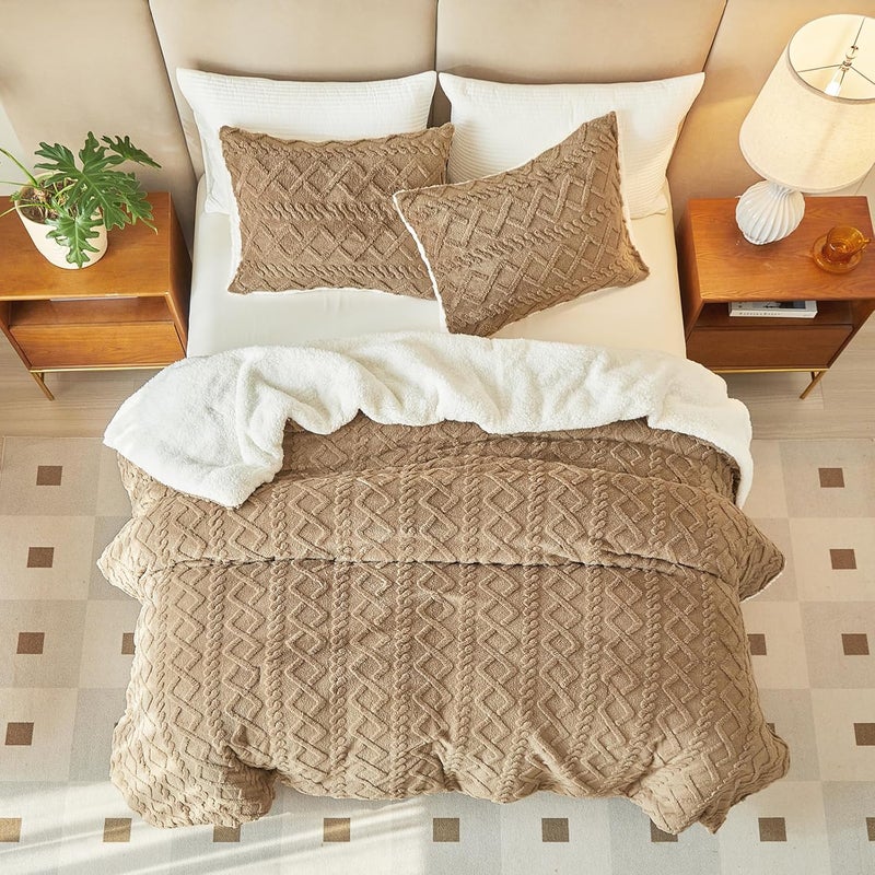 Joyreap 3-Piece Fluffy Faux Fur Sherpa Comforter Set Coffee, Twin Size Luxury Tufted Bedding Comforter Set, All Season Soft n Cozy Plush Comforter Bed Set- 68x86 inches - Image 3