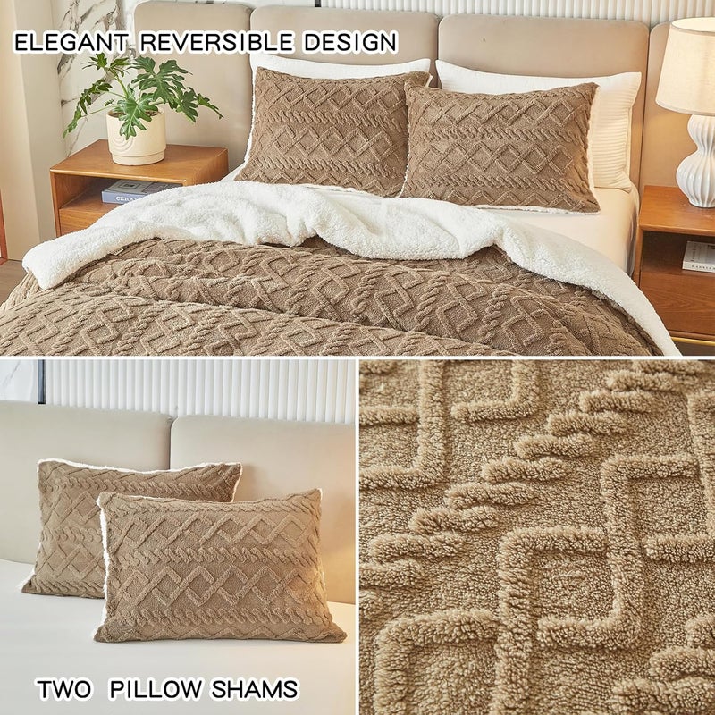 Joyreap 3-Piece Fluffy Faux Fur Sherpa Comforter Set Coffee, Twin Size Luxury Tufted Bedding Comforter Set, All Season Soft n Cozy Plush Comforter Bed Set- 68x86 inches - Image 5
