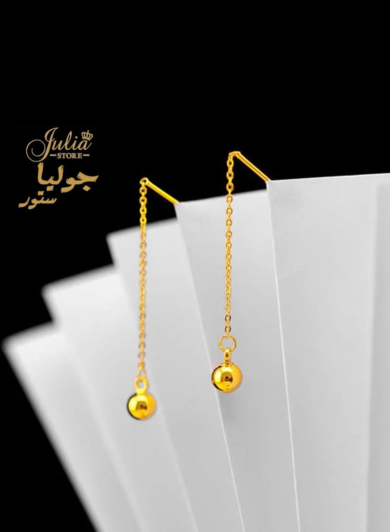Julia Store 18K Gold Plated Stainless Steel 5MM Ball Long Chain Trendy Dainty Luxury Minimalist Pull Through Threader Earrings Jewelry for Women  - Image 1