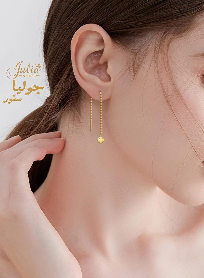 Julia Store 18K Gold Plated Stainless Steel 5MM Ball Long Chain Trendy Dainty Luxury Minimalist Pull Through Threader Earrings Jewelry for Women  - Image 2