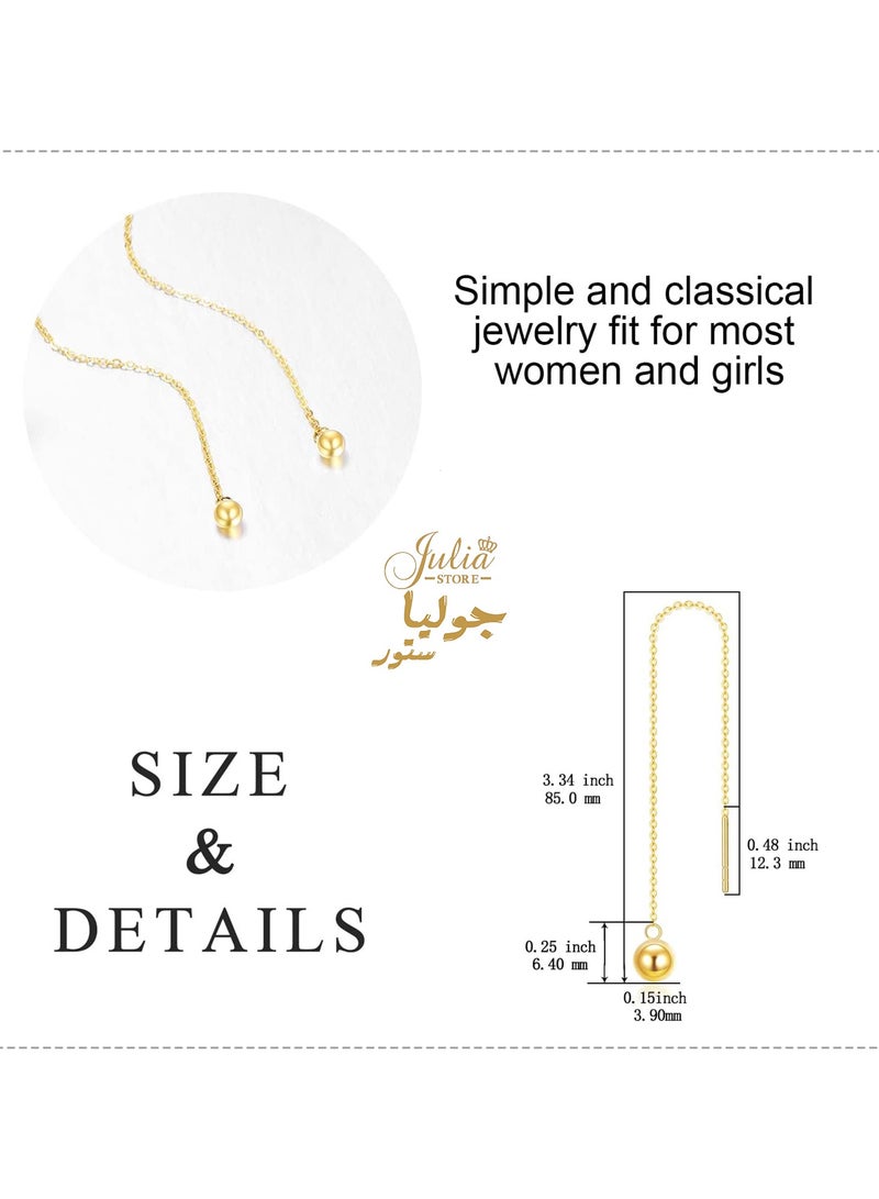Julia Store 18K Gold Plated Stainless Steel 5MM Ball Long Chain Trendy Dainty Luxury Minimalist Pull Through Threader Earrings Jewelry for Women  - Image 3