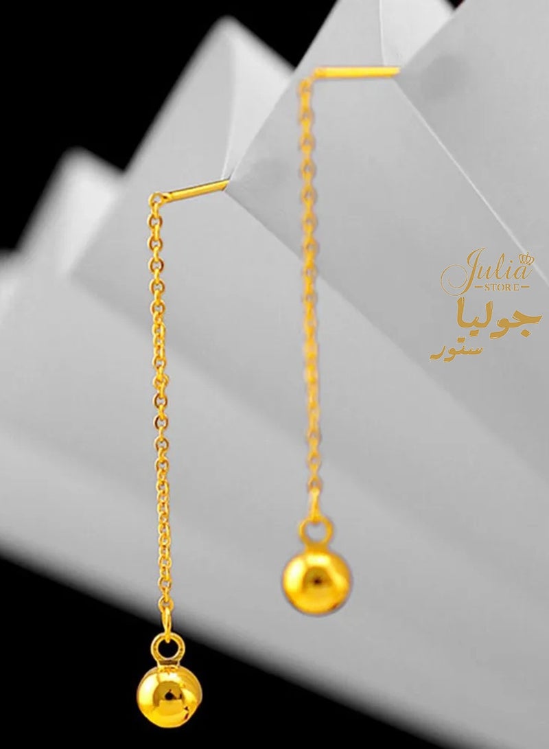 Julia Store 18K Gold Plated Stainless Steel 5MM Ball Long Chain Trendy Dainty Luxury Minimalist Pull Through Threader Earrings Jewelry for Women  - Image 4