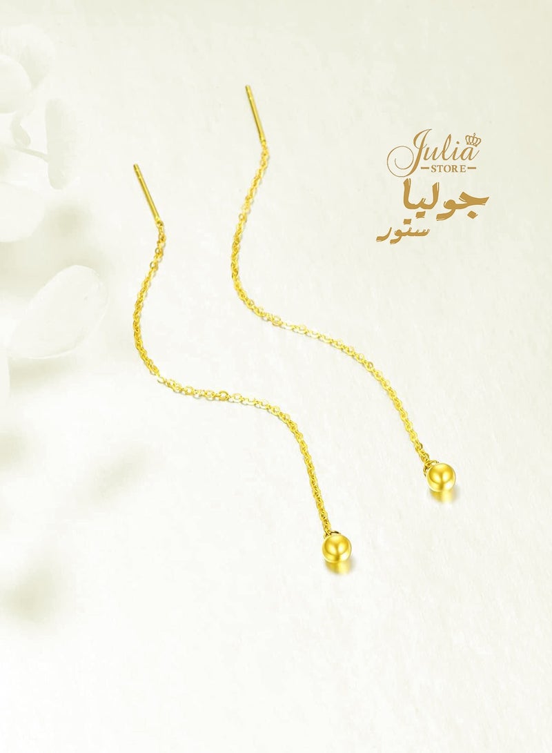 Julia Store 18K Gold Plated Stainless Steel 5MM Ball Long Chain Trendy Dainty Luxury Minimalist Pull Through Threader Earrings Jewelry for Women  - Image 5