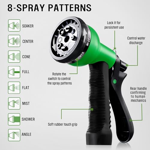 HBlife Garden Hose 50ft, Non Expandable Water Hose with 8 Watering Spray Nozzle, Flexible Lightweight Hose for Yard, Lawn, Car Wash and Outdoor - Image 4