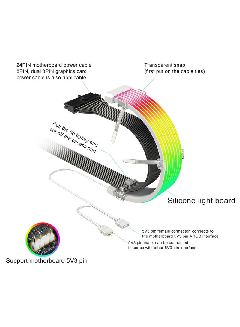 RGB Power Extension Cable Kit for PC PSU and GPU Cables Compatible with 6Pin 8Pin 12Pin 16Pin 24Pin Motherboards - Image 5