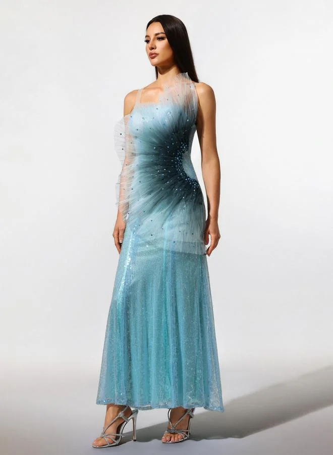 Take Two Women Turquoise Sequin Mermaid Hem Maxi Dress