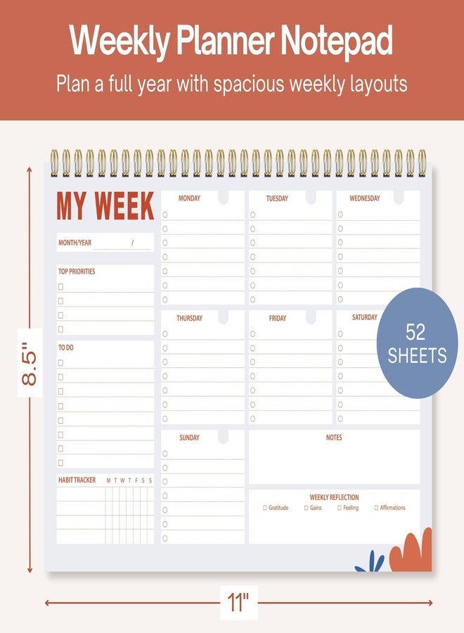 Pinkify It Weekly Planner Notepad 8.5x11 Inches - 52 Weeks Undated Dashboard Desk Pad for To-Do List, Schedule & Notes - Productivity Planner for Work, School, Home & Busy Professionals (Colorful Smiles) - Image 2