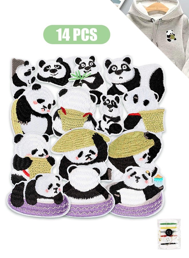 14 Pcs Panda Embroidery Iron On Patches Set, Fashion Sew On Sewing Wave Repair Patch for Bags Clothing Repair Decoration Backpacks Jackets Jeans Hats Sewing DIY Crafts (Colorful) - Image 1