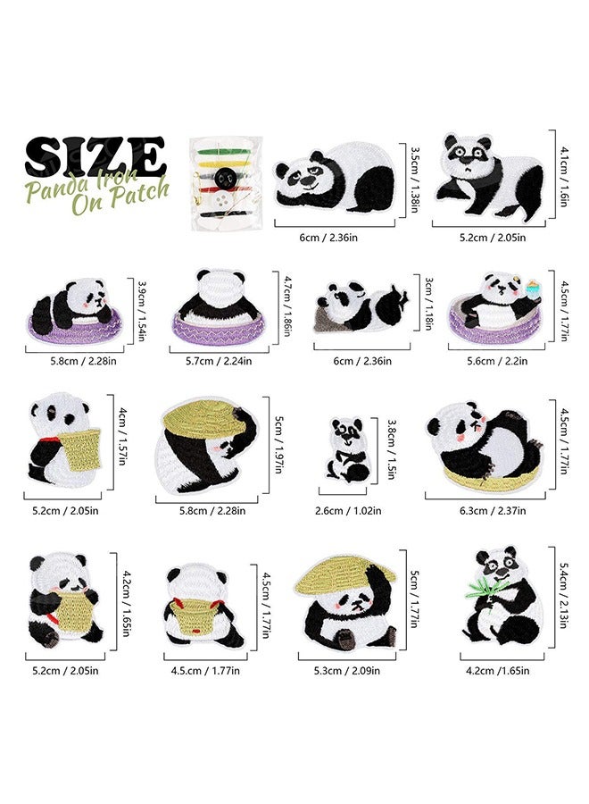 14 Pcs Panda Embroidery Iron On Patches Set, Fashion Sew On Sewing Wave Repair Patch for Bags Clothing Repair Decoration Backpacks Jackets Jeans Hats Sewing DIY Crafts (Colorful) - Image 2