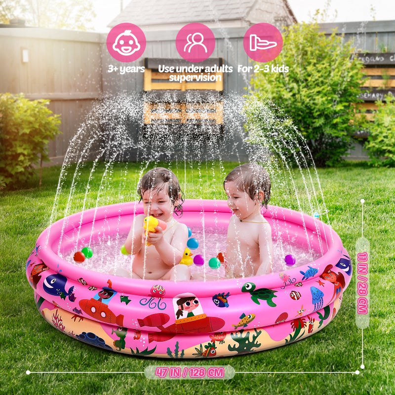 120cm PVC Inflatable Pool with Sprinkler Circular Water Splashing Pool Baby Bathing Swimming Pool Kids Toy ( World Pattern) - Image 2
