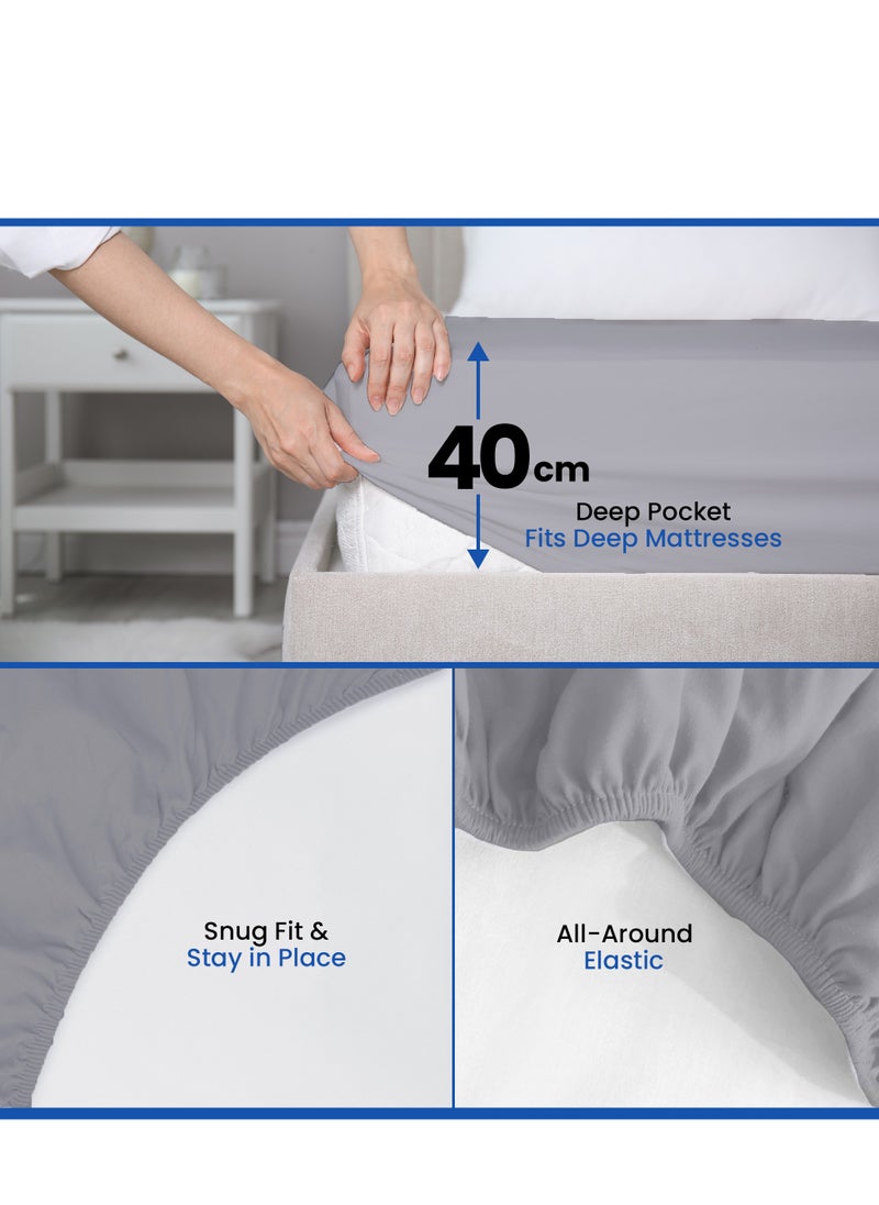 Infinitee Xclusives - Infinitee Xclusives Twin Size Fitted Sheet (100 cm x 190 cm) – 40cm Deep Pocket Bed Sheet – Soft Microfiber – Shrink Resistant Bed Sheet – 1 Fitted Bed Sheet Only (Grey) - Image 1