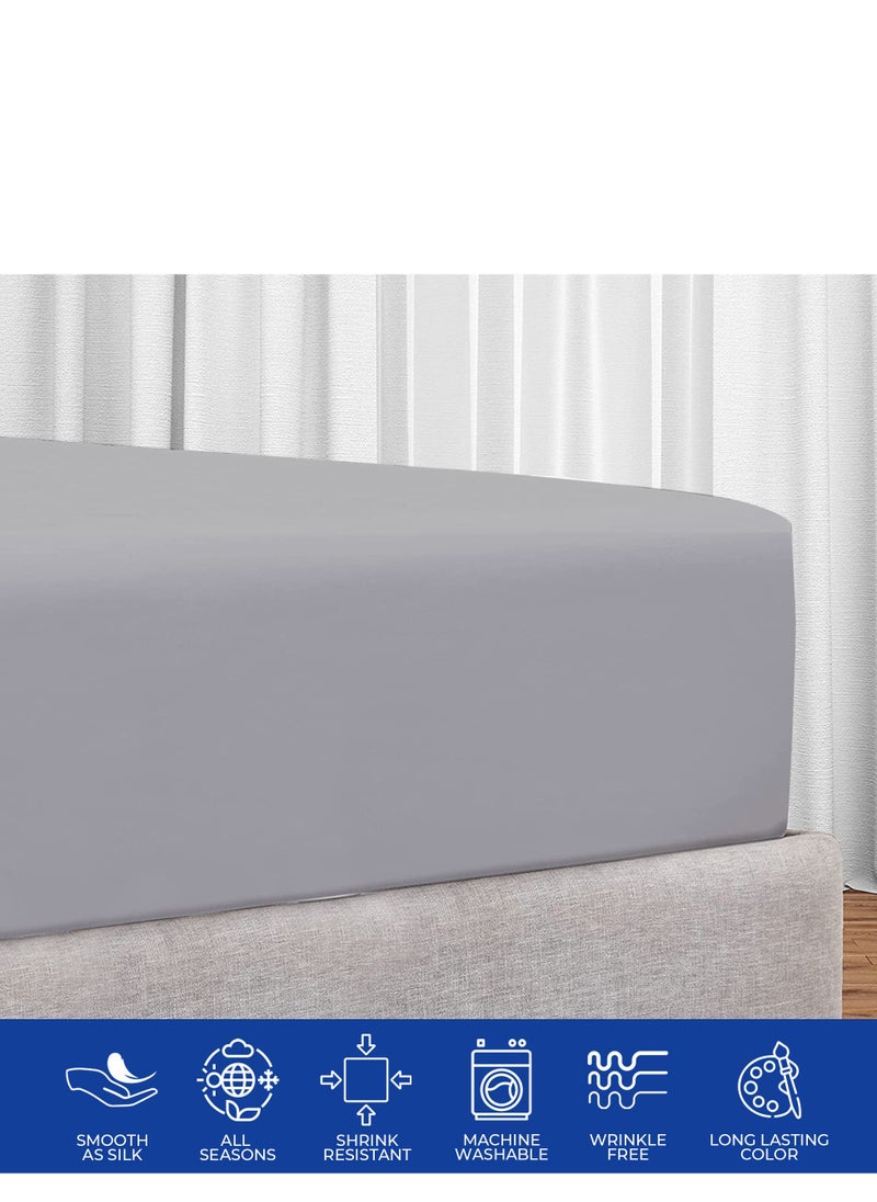 Infinitee Xclusives - Infinitee Xclusives Twin Size Fitted Sheet (100 cm x 190 cm) – 40cm Deep Pocket Bed Sheet – Soft Microfiber – Shrink Resistant Bed Sheet – 1 Fitted Bed Sheet Only (Grey) - Image 1