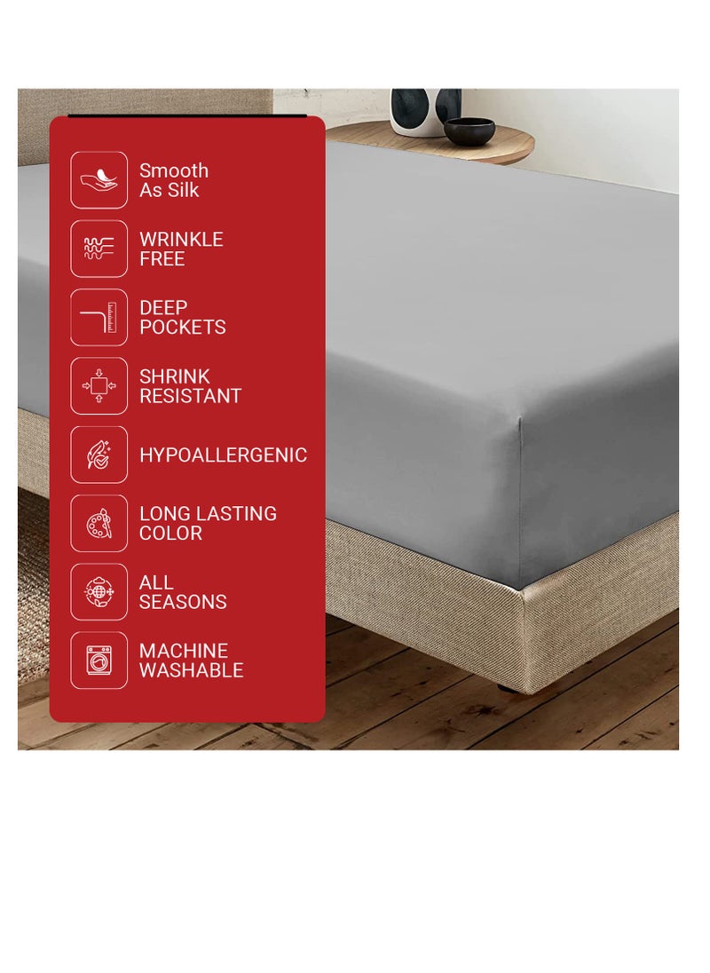 Infinitee Xclusives Infinitee Xclusives Fitted Sheet Twin Size – 1 Piece 100 cm x 190 cm deep Pocket Grey Twin Size Fitted Sheets only, Fitted Bed Sheets – Lightweight Soft Microfiber, Shrink and Fade Resistant Fitted Sheets  - Image 2