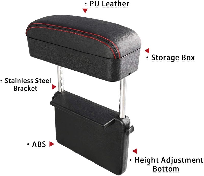 SKTU Auto Car Armrest Extender Support Elbow & Forearm Arm Wrist Rest Support Adjustable Height Comfort Pad Universal Fit for Most Car Models Center Console (Red with Organizer) - Image 3