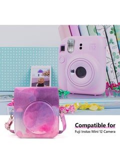 O Ozone PU Leather Camera Case for Fujifilm Instax Mini 12 Instant Camera | Protective Camera Cover with Adjustable Shoulder Strap - Pink Cloud  - Image 2