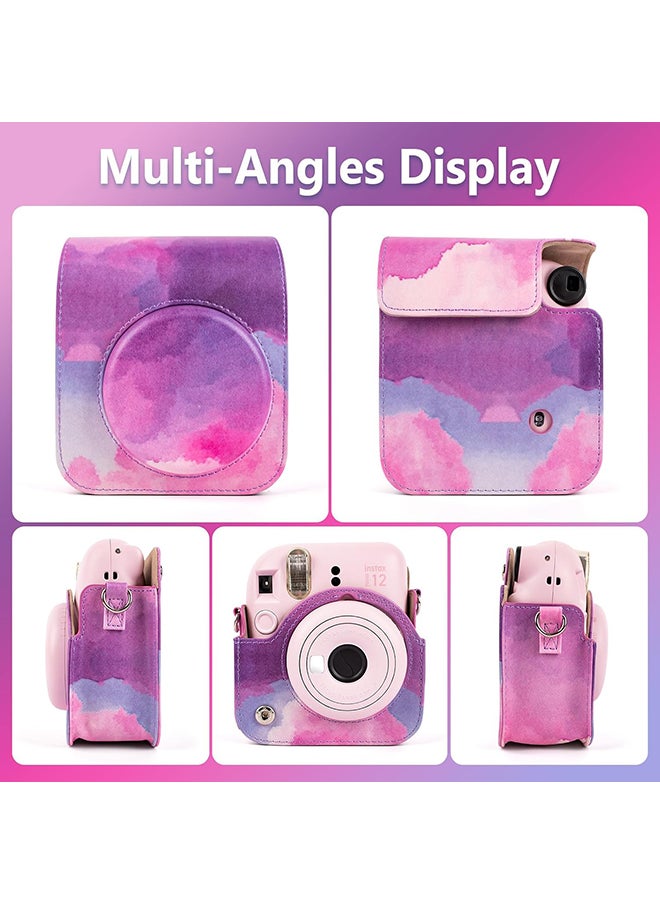 O Ozone PU Leather Camera Case for Fujifilm Instax Mini 12 Instant Camera | Protective Camera Cover with Adjustable Shoulder Strap - Pink Cloud  - Image 4