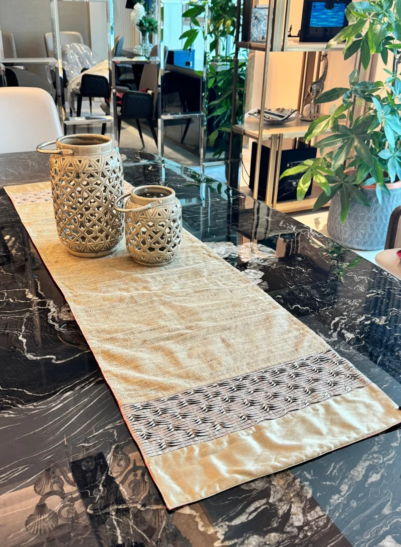 Tohfa Luxe Handcrafted Silk-Jute Panelled Table Runner – 40 x 150 cm