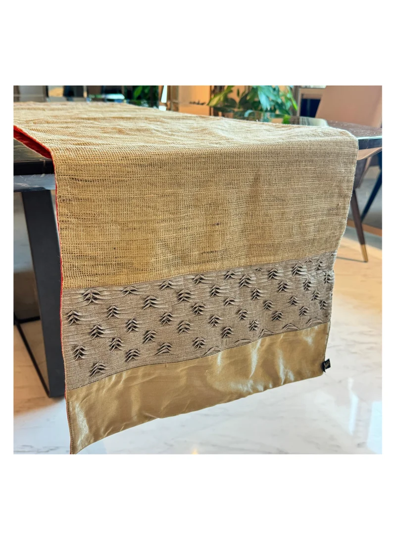 Tohfa Luxe Handcrafted Silk-Jute Panelled Table Runner – 40 x 150 cm