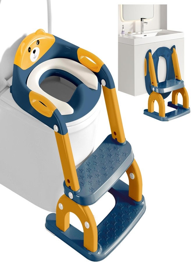 kimitimi Potty Training Seat with Step Stool for Toddlers - Upgrade 2-in-1 Toilet Seat Toilet Ladder for Kids Children Boys Girls, Anti-Slip Pad & Adjustable Height with Waterproof - Dark Blue - Image 1