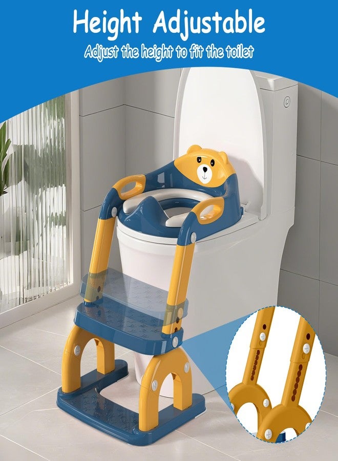 kimitimi Potty Training Seat with Step Stool for Toddlers - Upgrade 2-in-1 Toilet Seat Toilet Ladder for Kids Children Boys Girls, Anti-Slip Pad & Adjustable Height with Waterproof - Dark Blue - Image 2
