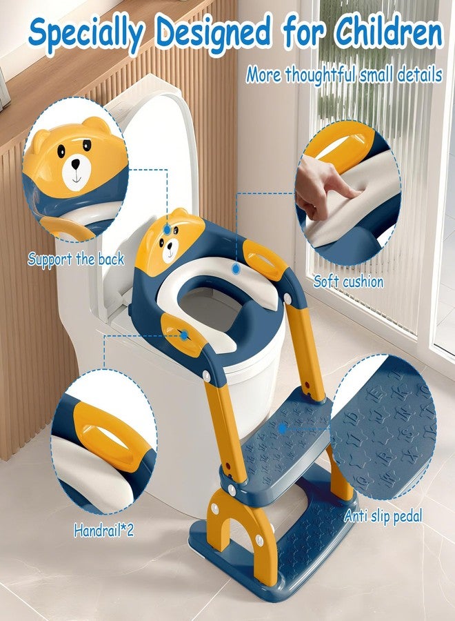 kimitimi Potty Training Seat with Step Stool for Toddlers - Upgrade 2-in-1 Toilet Seat Toilet Ladder for Kids Children Boys Girls, Anti-Slip Pad & Adjustable Height with Waterproof - Dark Blue - Image 3