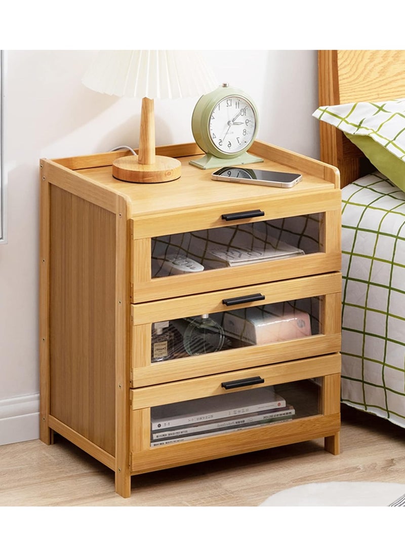 XiuWoo 3-Tier boho Wood Bamboo Bedside Table, Nightstand Bedside Cabinet, Side Table, End Table, Sofa Table, Coffee Table with Drawer Storage, Open Shelf for Bedroom Living Room Office  - Image 1