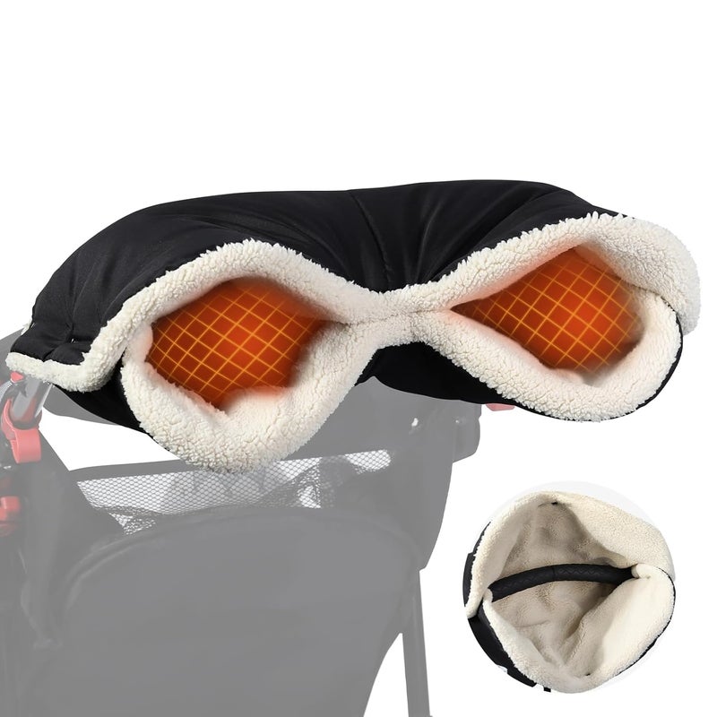 Orzbow Winter Stroller Gloves Waterproof Mittens for Cold Weather With Berber Fleece Universal Antifreeze Hand Muffs Easily Attaches to Stroller for Parents and Caregivers Cozy  Warm Black - Image 1