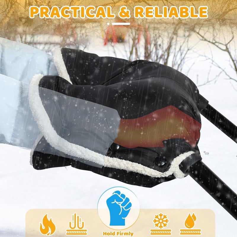 Orzbow Winter Stroller Gloves Waterproof Mittens for Cold Weather With Berber Fleece Universal Antifreeze Hand Muffs Easily Attaches to Stroller for Parents and Caregivers Cozy  Warm Black - Image 4