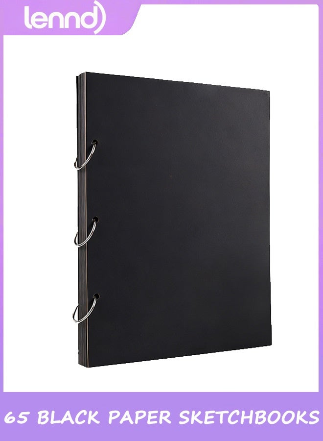 65-page black sketchbook with removable black sketch paper, 21cm*29cm, acid-free drawing paper, suitable for children, teenagers and artists.