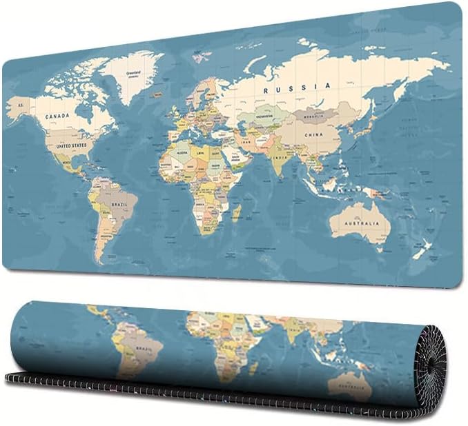 CozyNook World Map Gaming Mouse Pad XL Large Desk Pad Computer Game Desk Mat for Keyboard and Mouse with Non-Slip Base,Stitched Edges,Waterproof Mousepad for Gamer,Office &Home 80cm X 30cm (Blue) - Image 2