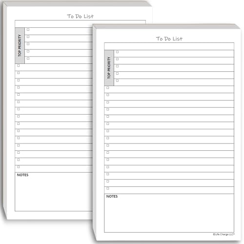 Life Charge To Do List Planner Notepads, 2 Pack, 50 Pages Each (100 Total), Undated ToDo Checklist with Priority & Notes Sections, Daily Task Organizer for Work, Projects & Home, 8.5 x 5.5 Half Letter, Portrait – Life Charge - Image 1