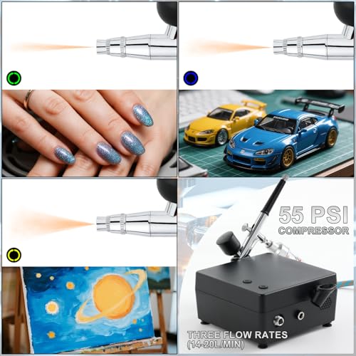 Roizefar Airbrush Kit with Compressor, 55 PSI Non-Clogging Air Brush Painting Set with 4x3.38 fl oz Cleaner, 0.2/0.3/0.5mm Nozzles & Cleaning Brush, Ideal for Painting, Modeling, Nail Art, Makeup - Image 3