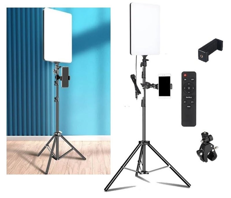 FKU 24inch LED Video Light Panel 2700K-6500K Photo Studio Lamp,Super Clamp + E Brecket Remote and 7FEET Tripod Stand Flash [24 Inch Light + 7 Feet Stand Flash (24 INCH + 7 FEET) - Image 1