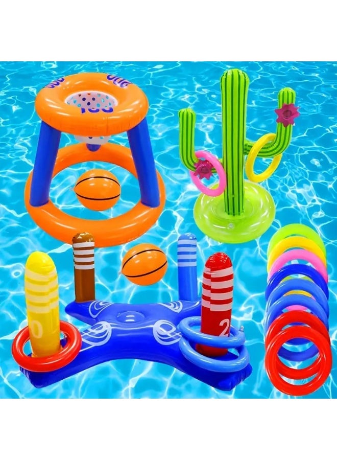 13pcs Pool Toy Set with Hand Pump, Floats Accessories for Kids Adults and Family Swimming Water Fun,Great Playmate in Summer