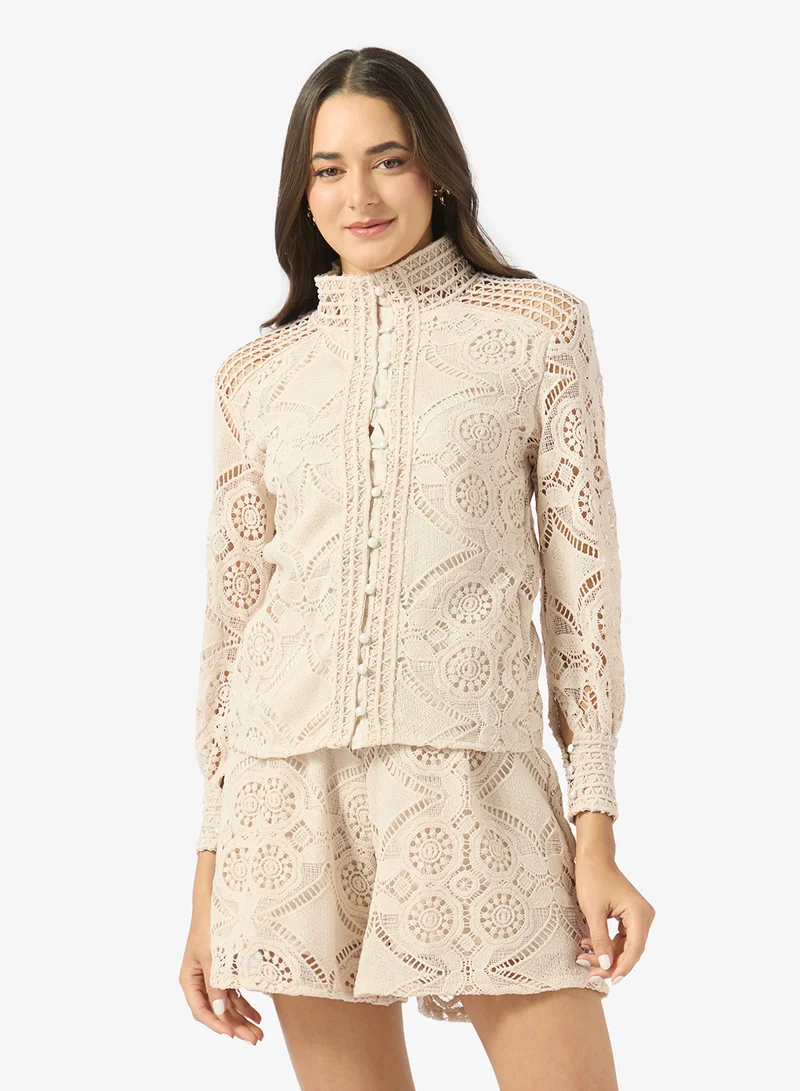 Ginger  Openwork Broderie Shirt & Short Coord Set for Women | Best Price UAE