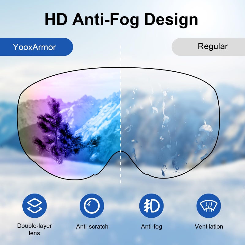 YooxArmor OTG Kids Ski Goggles, Kids Snowboard Goggles for Boys Girls Toddler Youth, Kid Snow Goggles Anti-Fog 100% UV400 Protection Age 6-14 - Image 2