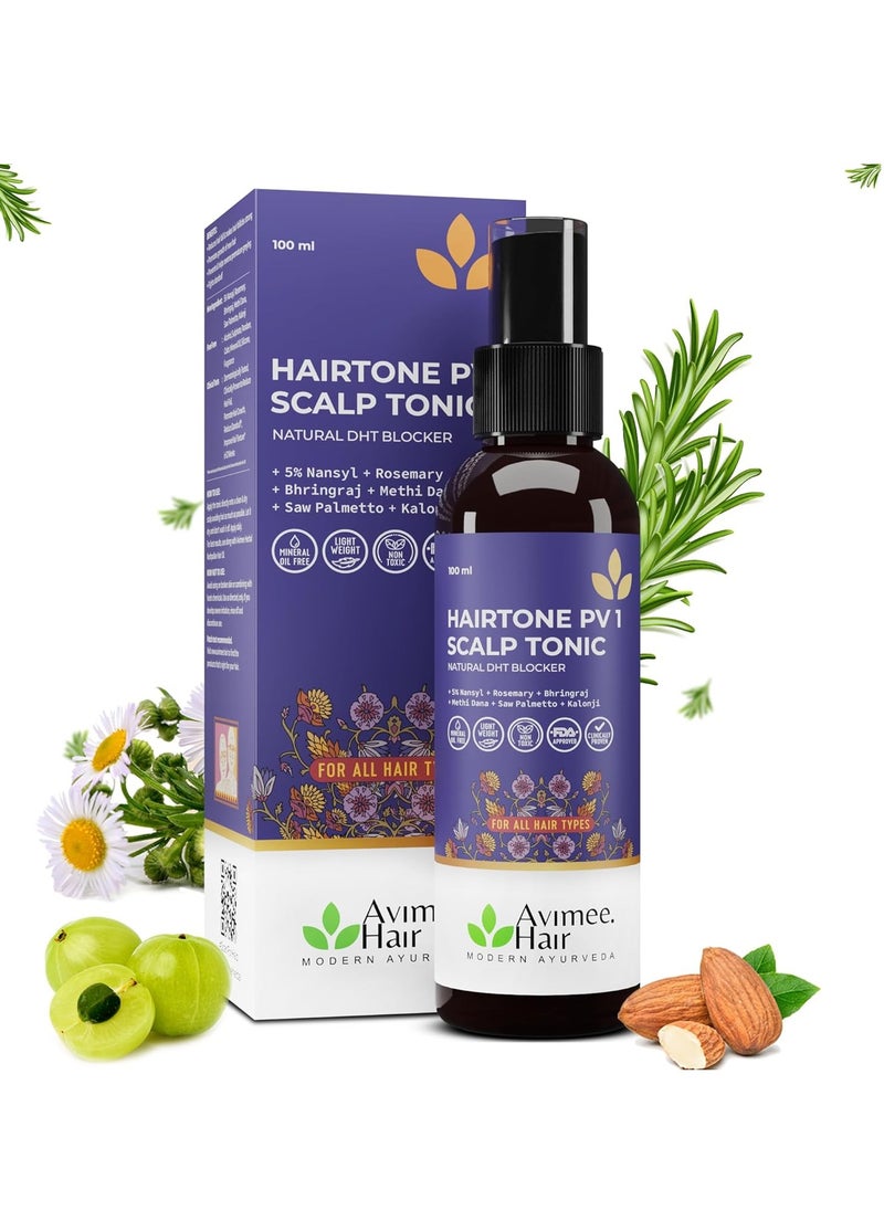 AVIMEE HERBAL - Avimee Herbal Hairtone PV 1 Scalp Spray | Natural DHT Blocker & Fights Hair Fall | With Rosemary, Saw Palmetto, Amla, Methi & Bhringraj Extracts | Serum For Men & Women | 100 ml - Image 1