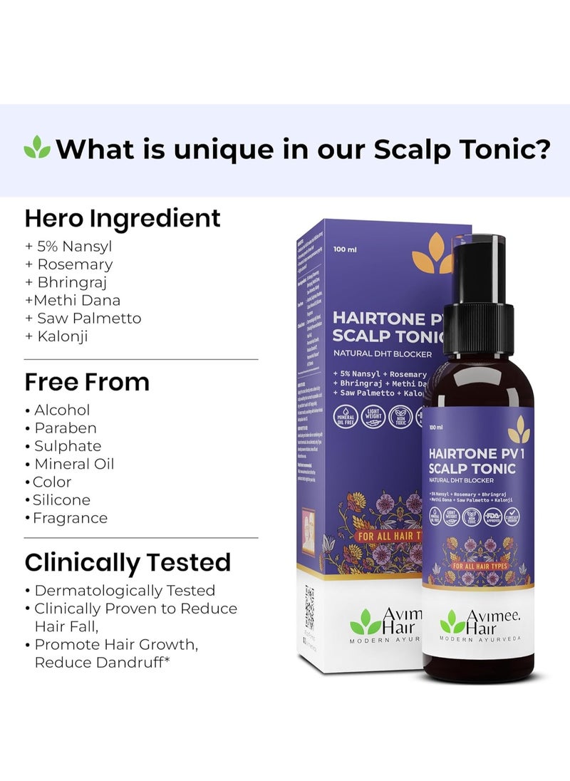 AVIMEE HERBAL - Avimee Herbal Hairtone PV 1 Scalp Spray | Natural DHT Blocker & Fights Hair Fall | With Rosemary, Saw Palmetto, Amla, Methi & Bhringraj Extracts | Serum For Men & Women | 100 ml - Image 1