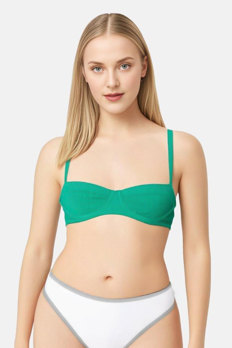 Aerie Women Non Padded Textured Bra, Green - Image 1