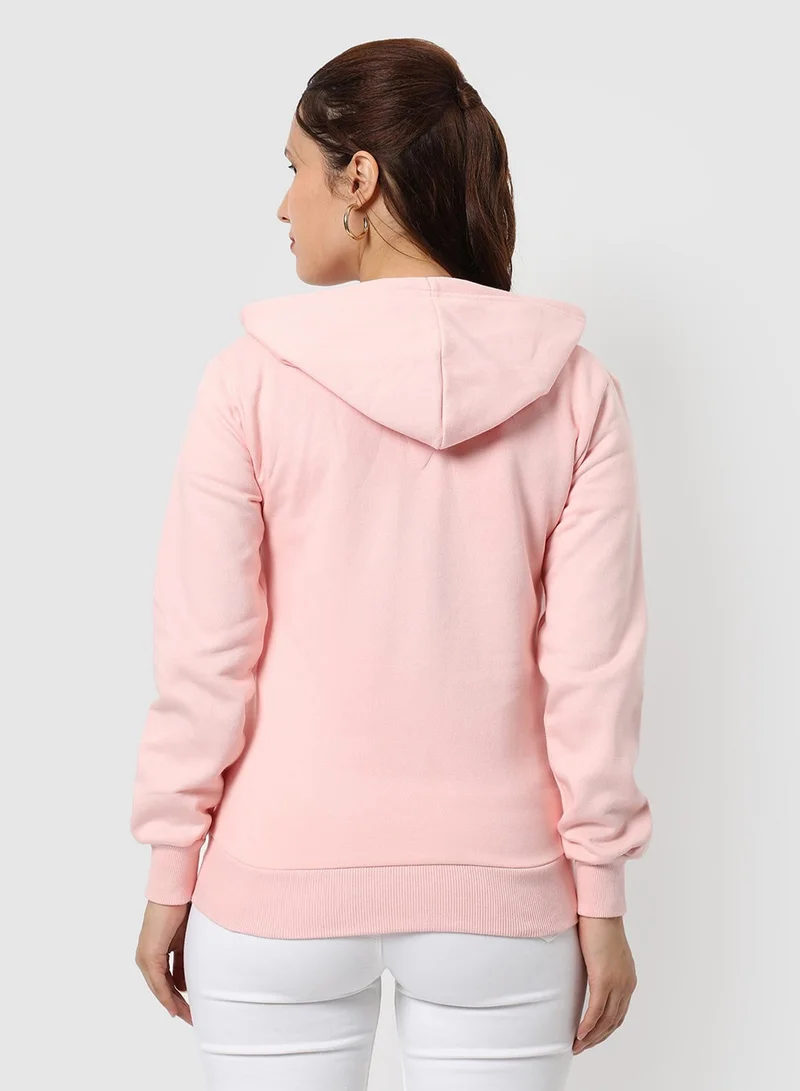 Pinacolada  Women's Baby Pink Solid Zip-Front Hoodie For Casual Wear | Hooded Neck | Long Cuffed Sleeves | Zipper Closure | Sweatshirt Crafted With Comfort Fit For Everyday Wear for Women | Best Price UAE