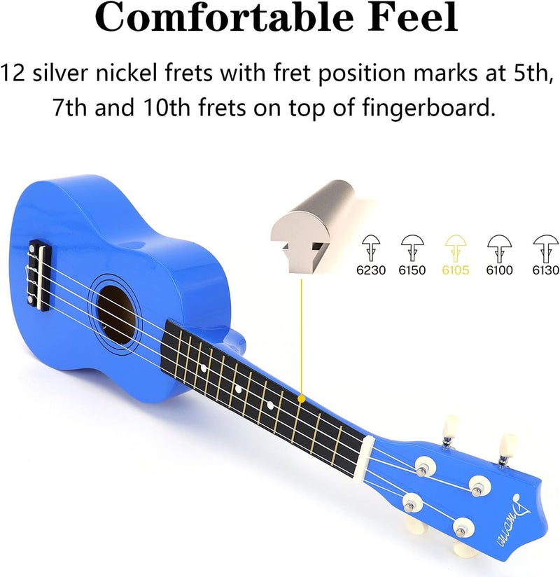 Amdini 21 Inch Ukulele for Beginners Basswood Soprano Ukelele Kit for Kids Adult Student Starter Mini Guitar Ukalelee Pack Bundle with Book Gig Bag Tuner Strap Picks Nylon Strings (Navy Blue) - Image 5