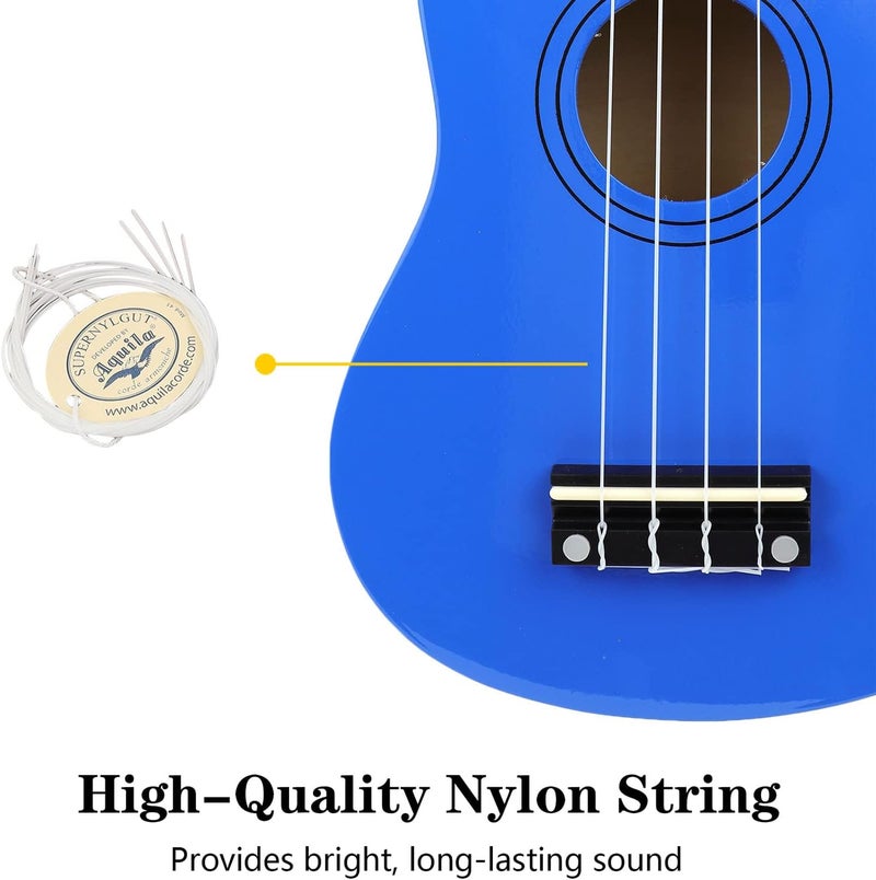 Amdini 21 Inch Ukulele for Beginners Basswood Soprano Ukelele Kit for Kids Adult Student Starter Mini Guitar Ukalelee Pack Bundle with Book Gig Bag Tuner Strap Picks Nylon Strings (Navy Blue) - Image 4