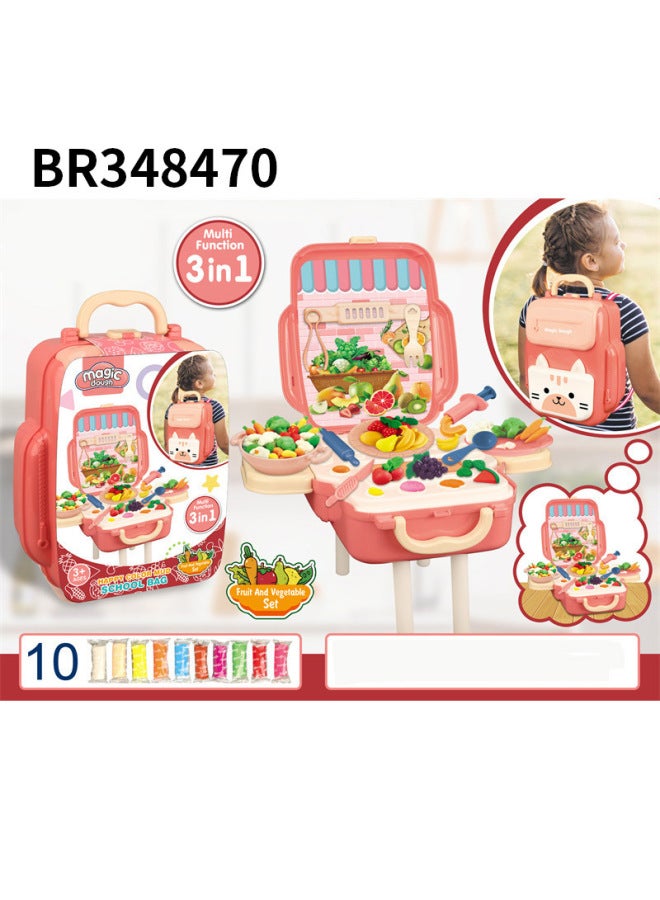 Children's Colored Clay Toys Baby Educational Plasticine Mold Clay 10 Color DIY Vegetable Backpack Suit-Color:BR348470-Specifications:- - Image 1