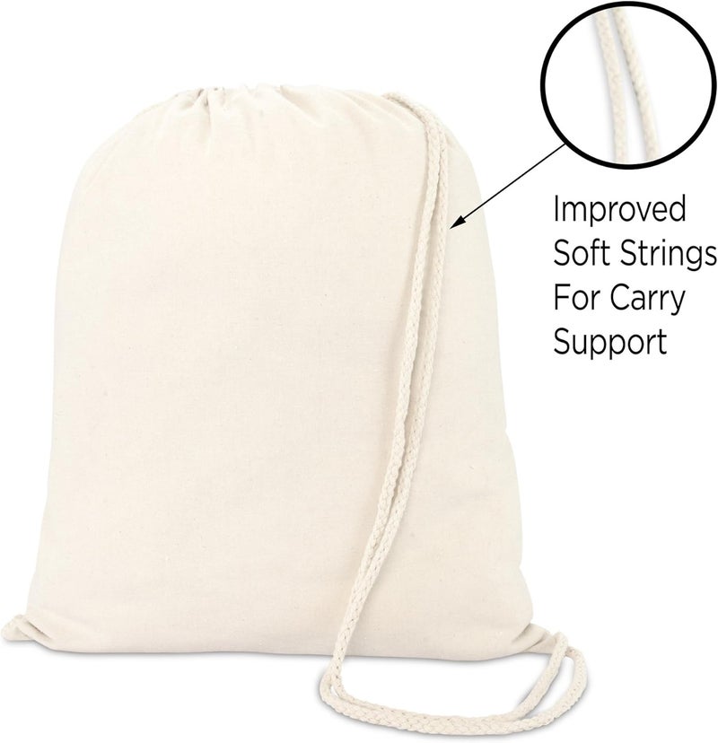 DALIX Canvas Drawstring Bag String Backpack Gym Mens Womens Natural Beige 2 Pack - Image 3