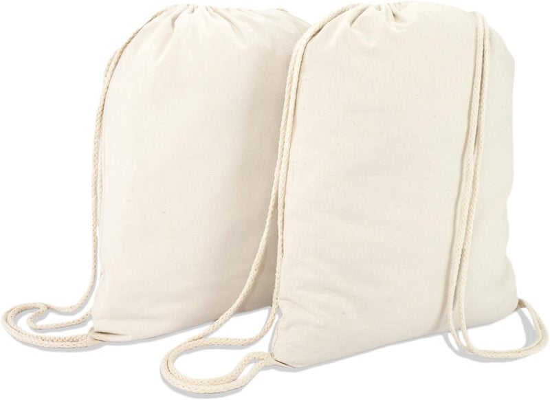 DALIX Canvas Drawstring Bag String Backpack Gym Mens Womens Natural Beige 2 Pack - Image 1