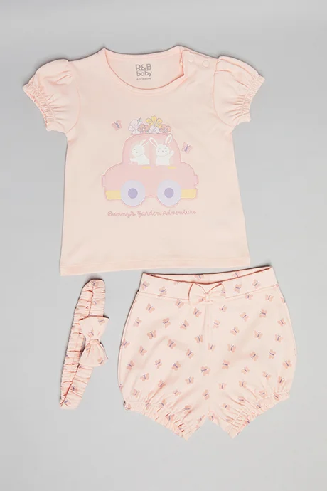 أر أند بي Printed Top & Shorts with Headband Set