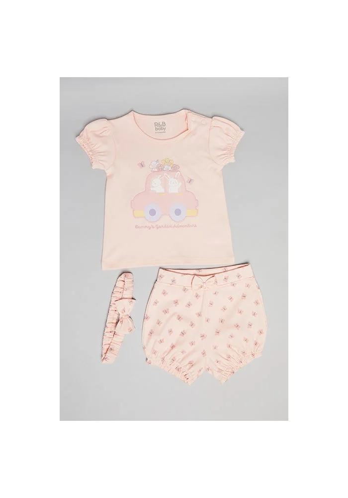 أر أند بي Printed Top & Shorts with Headband Set