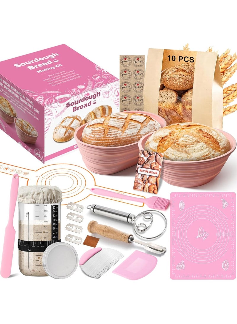 Bukela Sourdough Starter Kit, 15 Pcs Sour Dough Bread Baking Supplies for Beginners with 24 Oz Glass Starter Jar, Complete Bread Making Set with Silicone Banneton Proofing Basket, Baking Accessory - Image 1