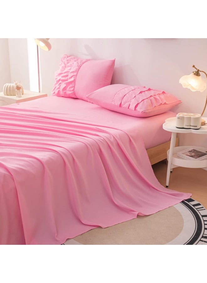 Generic Yadangxiawa Pink Comforter Set Twin, 5-Piece Bed in a Bag Twin for Teen Girls, Pink Ruffle Bedding Set for Girls Kids, Teen Girls Bedding Sets, Princess Dress Comforter for All Season  - Image 4