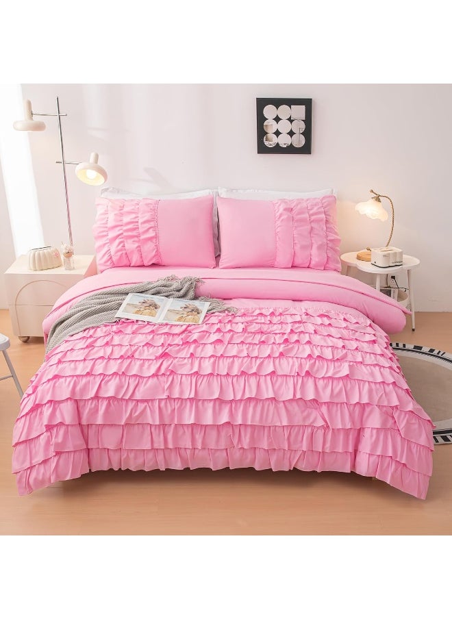 Generic Yadangxiawa Pink Comforter Set Twin, 5-Piece Bed in a Bag Twin for Teen Girls, Pink Ruffle Bedding Set for Girls Kids, Teen Girls Bedding Sets, Princess Dress Comforter for All Season  - Image 1